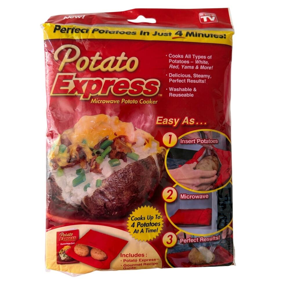 Potato Express Microwave Potato Cooker Bag Red Cooks Up to 4 Potatoes in 4 Min